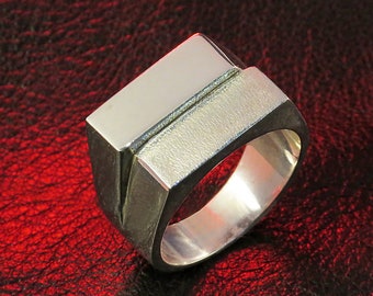 Geometric Statement Ring for Men, Sterling Silver