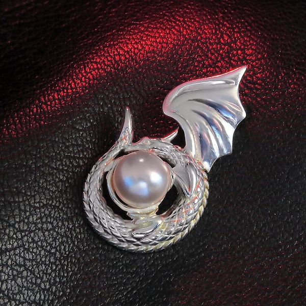 Dragon Pendant for Women, Sterling Silver and Pearl, Dragon Jewelry, Game of Thrones jewelry