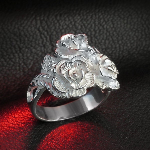 Rose Ring for Women, Sterling Silver, Rose Jewelry