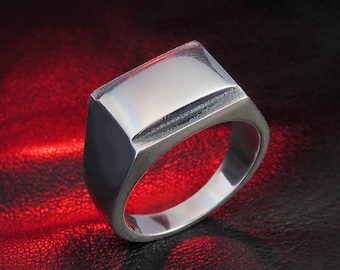 Chunky Silver Signet Ring for Men, Sterling Silver Men's Ring