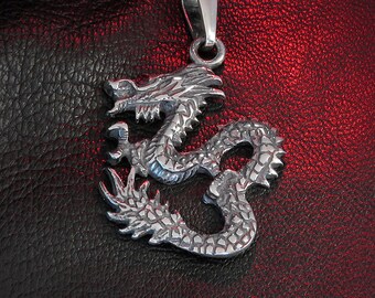 Sterling Silver Dragon Pendant with Red Cubic Zirconia, Dragon Jewelry