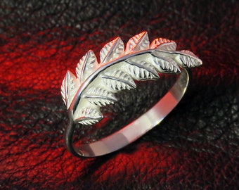 Bague de fougère en argent sterling, Boho, bague à la feuille d’argent