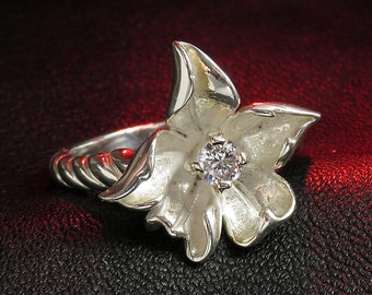 Anillo de flores con circonia cúbica, plata de ley, joyería de flores