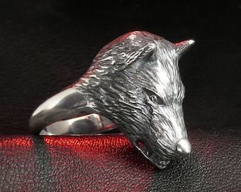 Angry Wolf Ring, Sterling Silver, Wolf Jewelry