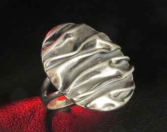 Chunky Silver Ring, Textured Sterling Silver Ring for Women, Big Statement Ring