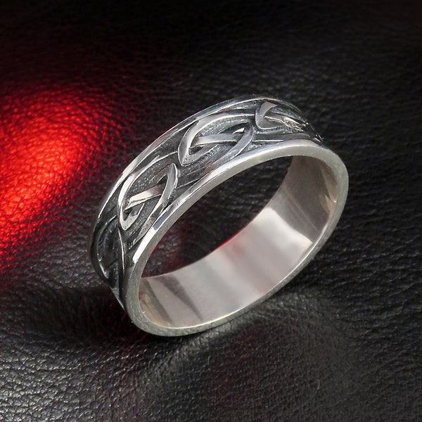 Celtic Sterling Silver Band for Men, Geometric Infinity Ring