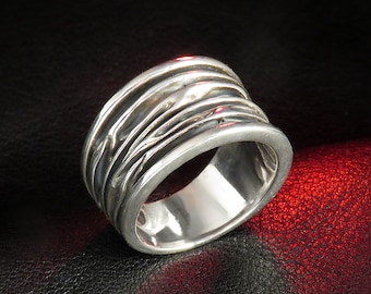 Wide Silver Band, Sterling Silver Ring, Textured Ring