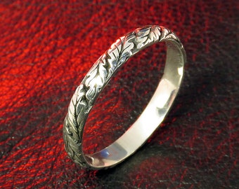 Eichenblattring, Bandring aus Sterlingsilber für Frauen, Eichenblattring, minimalistischer Ring für Männer, Ehering, lettischer Schmuck