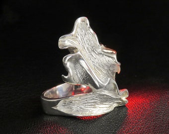 Sterling Silver Wrap Leaf Ring for Women, Chunky Silver Ring, Statement Piece