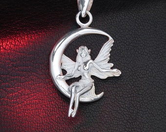 Collar con colgante de luna de hadas en plata de ley