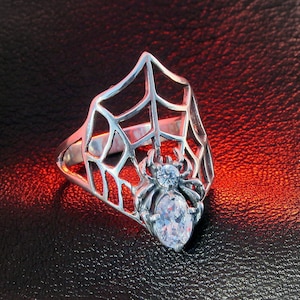 Sterling Silver Spider Ring for Women, Spider Web Ring with Zircons, Spider Jewelry