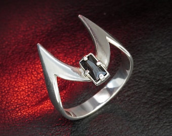 Sterling Silver Bat Ring with Black CZ | Gothic Minimalist Statement Jewelry