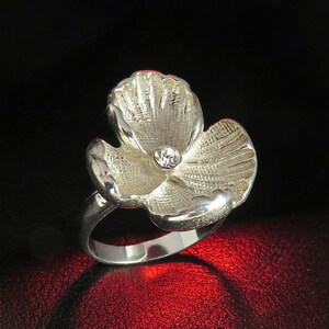 Anello di fiori carino con zirconi cubici, argento sterling, anello floreale, gioielli da spiaggia