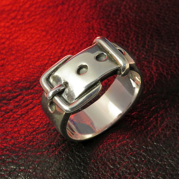 Unique Design Ring - Belt Ring, Sterling Silver, Wide Band for Men