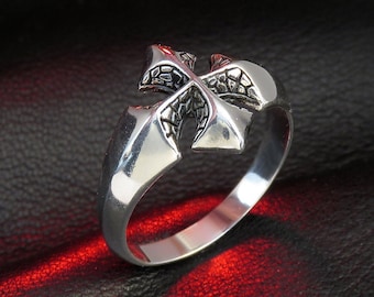 Bague en croix gothique, argent sterling, bijoux en croix