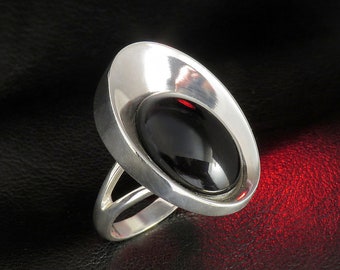Bague en onyx noir pour femme, argent sterling, bague en pierre précieuse noire, bague géométrique ovale