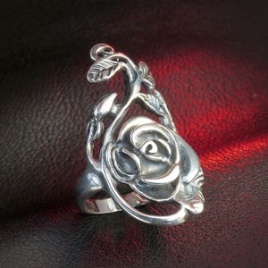 Gothic Rose Ring, Sterling Silver Women's Ring, Rose Jewelry