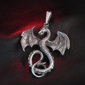 Sterling Silver Dragon Pendant, Dragon Jewelry, Fantasy Necklace