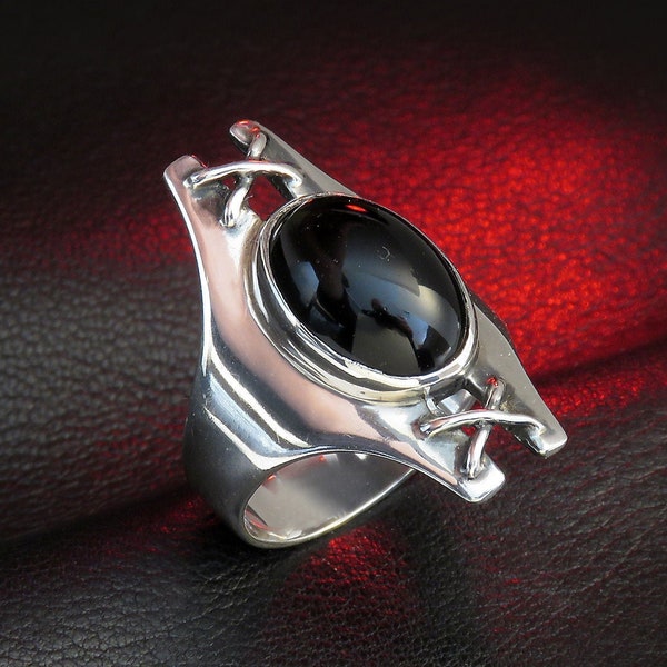 Black Onyx Sterling Silver Ring for Women, Black Gemstone Ring, Onyx Jewelry