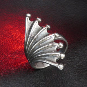 Wing Ring for Women, Oxidized Sterling Silver, Beach Jewelry
