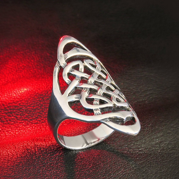 Long Celtic Knot Ring for Women, Sterling Silver, Celtic Jewelry