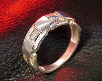 Sterling Silver Band for Men, Geometric Ring, Cool Design Men's Ring