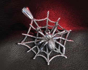 Spider Web Pendant, Oxidized Sterling Silver, Spider Jewelry