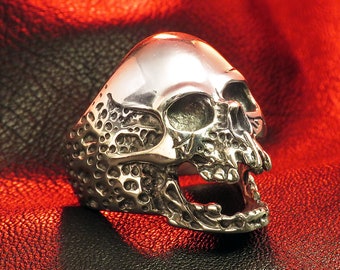 Brutal Sterling Silver Skull Ring - Biker Satanic Jewelry