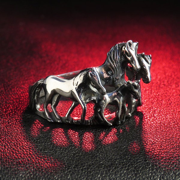 Bague de famille de cheval, argent sterling, cadeau d’amoureux des chevaux, bijoux équestres