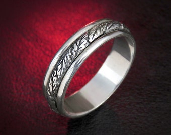 Oak Leaf Ring, Men's Sterling Silver Ring, Leaf Band for Women