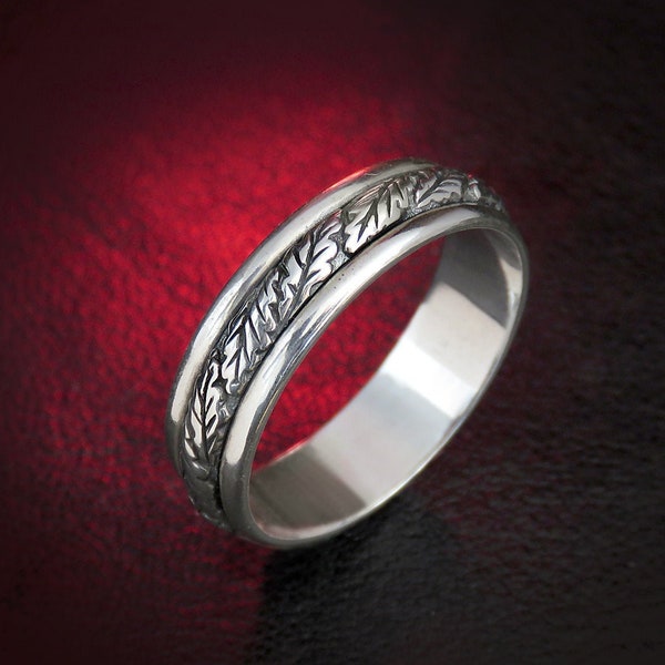 Bague en feuille de chêne, bague en argent sterling pour homme, bande de feuille pour femme