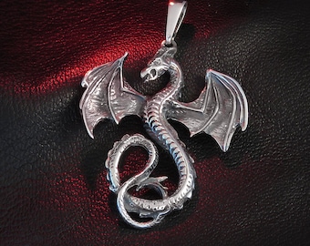 Sterlingzilveren drakenhanger, drakensieraden, fantasieketting