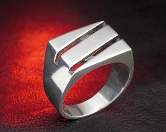 Anillo de plata de ley para hombre, joyería geométrica