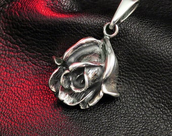 Sterling Silver Rose Pendant | 3D Handcrafted Botanical Jewelry | Romantic Statement Necklace for Women