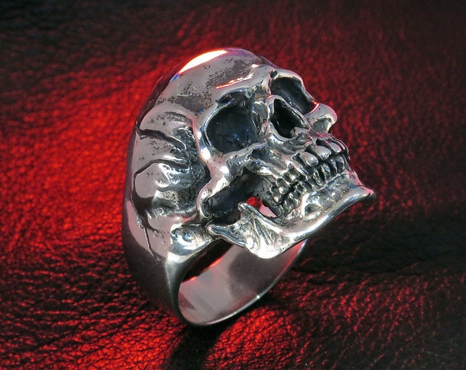 Huge Skull Ring, Sterling Silver Skull Jewelry, Occult Jewelry, Biker Ring, Unique Design Jewelry Art