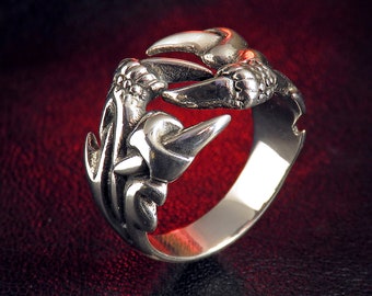 Gothic Ring for Men, Sterling Silver, Occult Fantasy Design