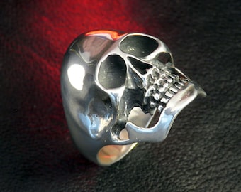 Sterling Silver Skull Ring | Gothic Biker Statement Jewelry | Handcrafted 925 Oxidized Unisex Band