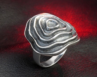 Avantgarde Ring für Frauen, Sterling Silber, Chunky Silber Ring, Oxidiertes Silber