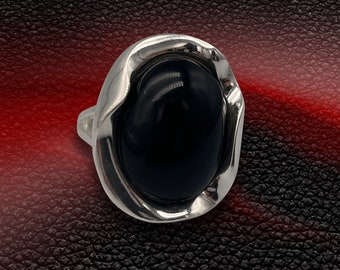 Black Onyx Ring for Women, Sterling Silver, Black Gemstone Ring