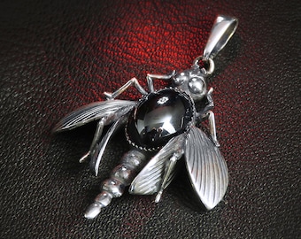 Pendentif libellule avec onyx noir, argent sterling