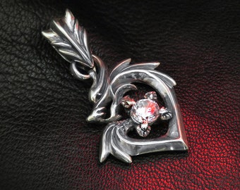 Sterling Silver Dragon Pendant with Zircon, Fantasy Dragon Jewelry