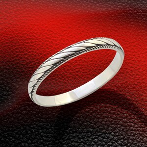 Minimalist Silver Band Ring | Engraved Leaf Pattern Ring | Thin Stacking Ring | Nature Inspired Jewelry