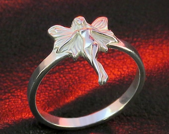 Sterling Silver Ring, Handcrafted Female Fae Design, Fantasy-Inspired Jewelry, Unique Gifts For Her