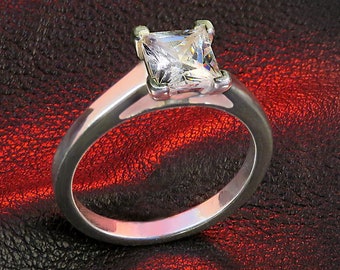 Exquisite Sterling Silver Asscher Cut Zircon Ring, Artisan-Crafted Prong Setting, Unique Anniversary Gift from Latvia