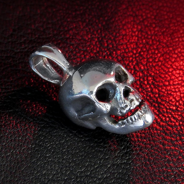 Pendentif crâne cool, argent sterling, collier crâne minuscule / petit, bijoux crâne
