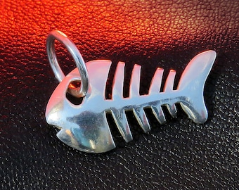 Pendentif en os de poisson, collier de poisson en argent sterling, breloque de poisson