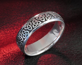 Bague noeud de la Trinité, bande en argent sterling, bijoux celtiques, bijoux irlandais, noeud irlandais, alliance, bijoux noeud de la trinité, bande de noeud celtique