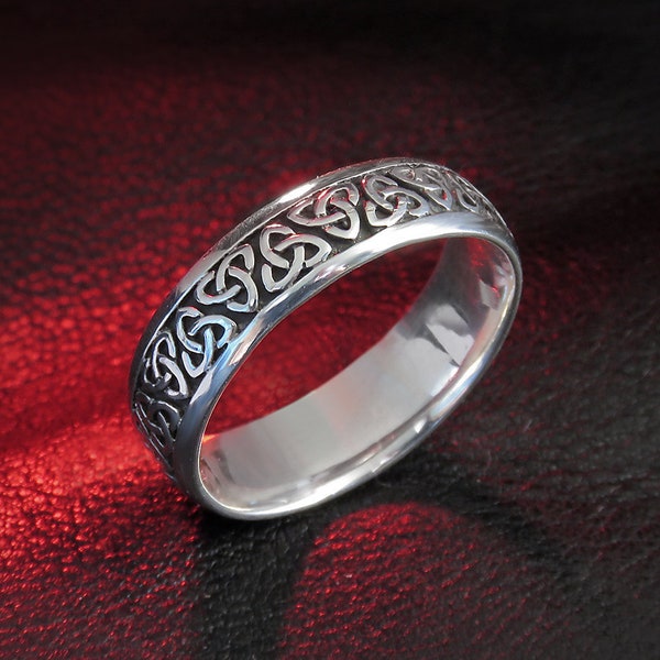 Trinity knoop ring, sterling zilveren band, Keltische sieraden, Ierse sieraden, Ierse knoop, trouwring, drie-eenheid knoop sieraden, Keltische knoop band