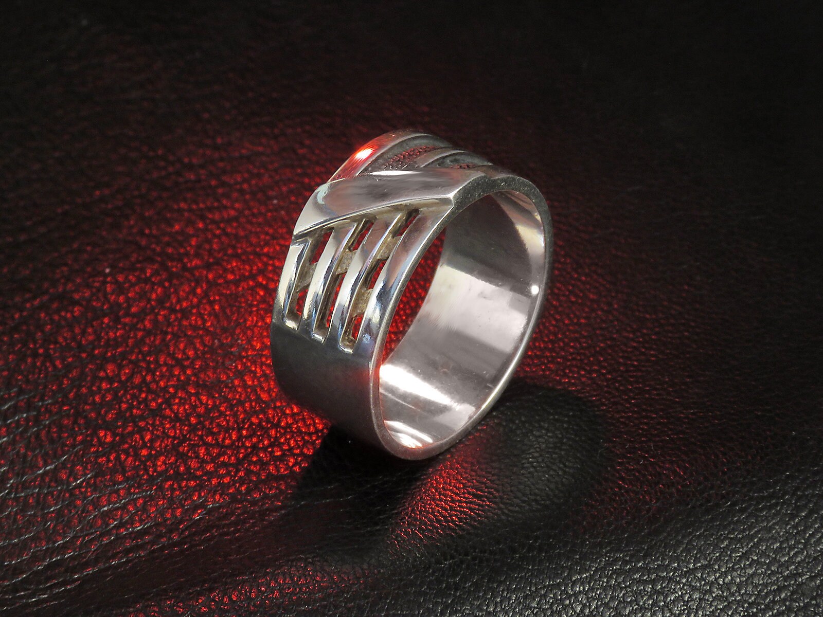 Men's Sterling Silver Band, Geometric Ring for Men, Classic