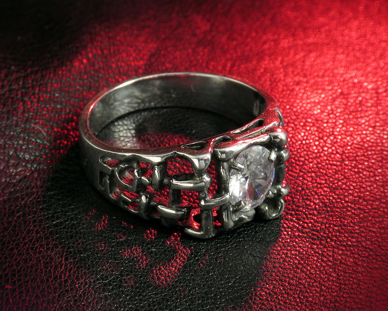 Men's Silver Ring With Zircon | Oxidized Sterling Silver